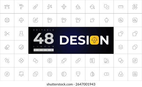 A clean set of 48 editable linear design icons, ideal for creative, UI, and graphic projects.