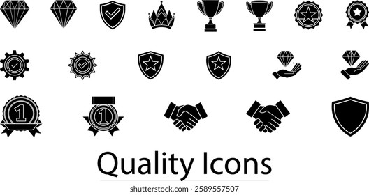  clean set of best quality icons, including ribbons, trophies, and badges, symbolizing top-notch services, industry standards, and professional recognition. Great for business, branding, and marketing