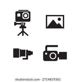 A clean set of camera and photography icons representing image capture, video recording, and visual media creation