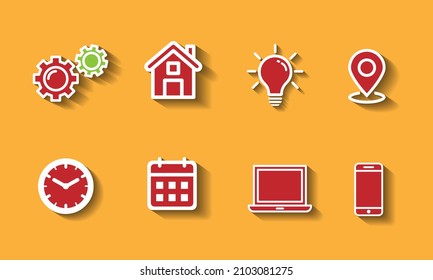 Conjunto limpio de iconos para el sitio web, hogar, fecha, hora y logotipos de ideas Vector, ilustración, eps.10