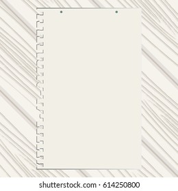 The clean sheet of paper on white wooden texture. Vector illustration