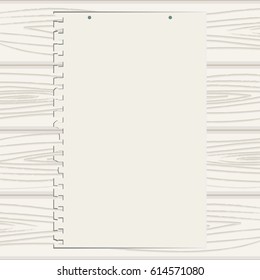 The clean sheet of paper on white wooden texture. Vector illustration