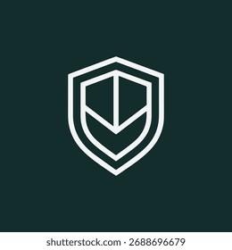 A clean shield logo design in white on a dark teal background. Perfect for branding security company identity or a modern technology brand.
