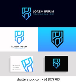 Clean shield logo emblem icon H letter sign vector design.