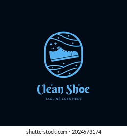 Clean and shine shoe laundry cleaning service logo icon badge
