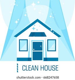 Clean shining house. Flat vector cartoon illustration. Objects isolated on a white background.