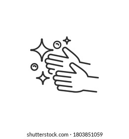 clean shiny hands icon in thin line style , hygiene for hand, sanitizer, isolated on white background, vector illustration