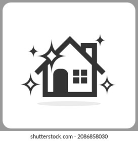 Icono de la casa limpia y brillante. tiempo para limpiar la casa, ilustración vectorial.