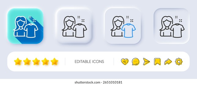 Clean shirt line icon. Neumorphic, Flat shadow, 3d buttons. Laundry tshirt sign. Clothing cleaner symbol. Line clean shirt icon. Social media icons. Vector