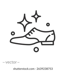 clean shoes icon, shining footwear, shoe cleaning service, thin line symbol on white background - editable stroke vector illustration eps 10