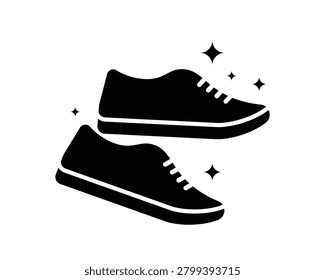 Clean Shoes Vector Icon with Shiny New Sneakers Silhouette and Sparkles for Footwear Care or Laundry Service