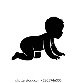 Clean silhouette of an infant in a developmental stage of movement ideal for conceptual use in parenting childcare or new beginnings themes.
