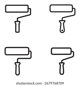 Una silueta limpia de un rodillo de pintura y su asa, representada como un contorno simple. Este gráfico se presenta aislado sobre un fondo blanco.