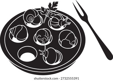 Icono de Vector de silueta limpia de un plato de escargot, que muestra la delicadeza clásica francesa en un diseño simple y elegante.