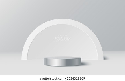 Clean silver product pedestal, white frame, memorial board, abstract minimal concept, blank space, clean design, luxury mockup. 3d render