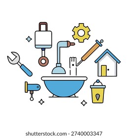 Clean, simple bathroom icons set featuring toilet, sink, shower, bathtub, towel, and soap symbols. Perfect for signage, apps, maps, and design projects needing clear hygiene and sanitation visuals.
