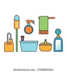 Clean, simple bathroom icons set featuring toilet, sink, shower, bathtub, towel, and soap symbols. Perfect for signage, apps, maps, and design projects needing clear hygiene and sanitation visuals.
