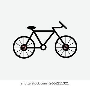 Una Ilustración vectorial de bicicleta limpia y sencilla con líneas negras atrevidas y Formas geométricas, perfecta para diseños relacionados con el ciclismo, carteles, infografías, App y contenido de Web.