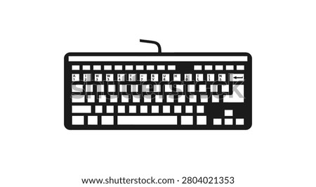 Clean and simple black computer keyboard icon on white background. Perfect for tech blogs, software interfaces, office productivity designs, and educational materials about computing.