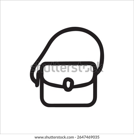 A clean and simple black line art icon featuring a shoulder bag with a flap closure perfect for fashion accessory design and e-commerce graphics on white background.