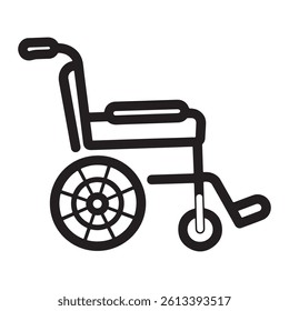 A clean, simple, black line drawing of a wheelchair.