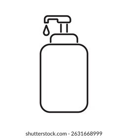 A clean and simple black line icon of a soap or lotion dispenser bottle. Ideal for use in hygiene, skincare, and beauty app interfaces or product labels.