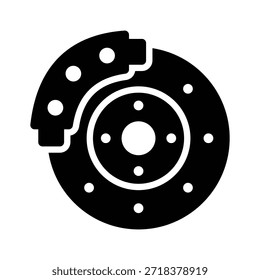 Um ícone de linha preta simples e limpo de um disco de freio de carro e caliper.