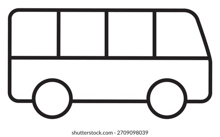 Un icono de bus de contorno negro limpio y simple diseñado en un estilo minimalista. Perfecto para gráficos de transporte, App móviles, Sitios web, señalización, infografías, mapas y proyectos de diseño de transporte público. 