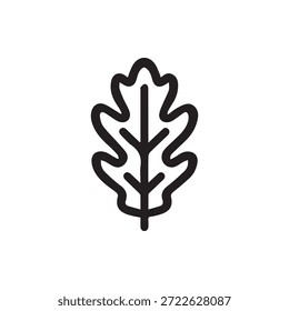 A clean and simple black outline icon of an oak leaf perfect for nature themes environmental projects and autumn designs.