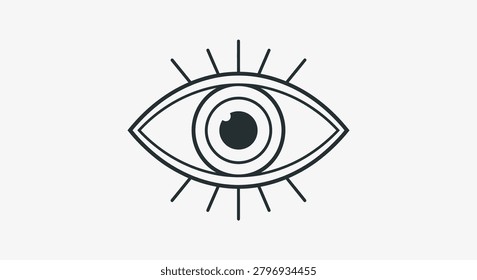 Clean and simple black and white eye illustration, perfect for beauty industry logos, fashion designs, or minimal mobile app interfaces.