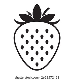 A clean, simple, black and white graphic of a strawberry.