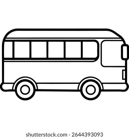 A clean, simple black and white vector illustration depicts a classic school bus, perfect for educational projects. 