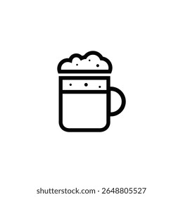 A clean and simple black-and-white line icon of a beer mug with foam on top. This minimalist illustration is perfect for use in bar menus, pub branding, Oktoberfest promotions, drink-related mobile ap