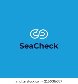 clean simple blue letter S and C one line logo for company logo design inspiration