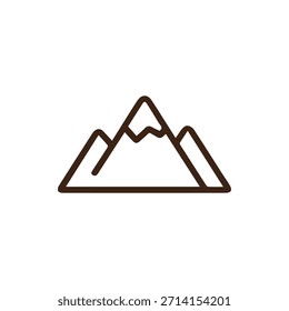 Un icono de arte de línea marrón limpio y simple que representa tres montañas, perfecto para temas de naturaleza, actividades al aire libre, viajes y diseños ambientales.