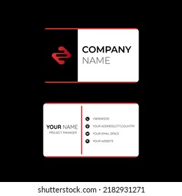 Clean and simple Business Card Template, Modern,premium horizontal name card with black,white and red colors.