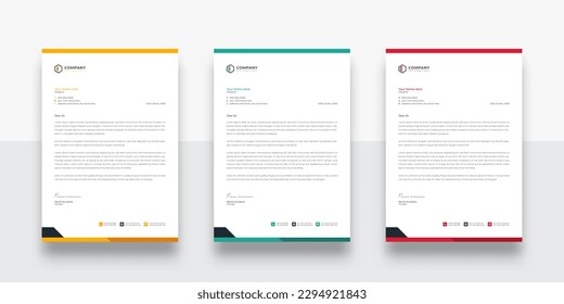 clean and simple business company letterhead template. With color variation creative letterhead Template. modern letterhead design template for your project. Business letterhead design.
