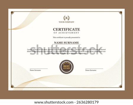 Clean and simple certificate of achievement template for company, diploma, graduate, college, university.
