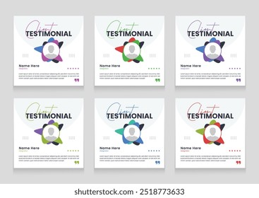 Plantilla de conjunto de Anuncios testimoniales de clientes limpia y simple. Revisión de Clientes Diseño de Plantilla de carrusel de publicaciones de redes sociales.