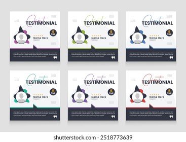 Plantilla de conjunto de Anuncios testimoniales de clientes limpia y simple. Revisión de Clientes Diseño de Plantilla de carrusel de publicaciones de redes sociales.