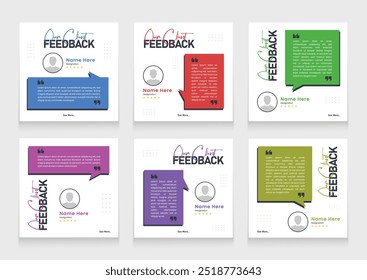 Clean and simple client testimonial banner set template. customer review social media post carousel template design.