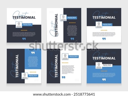 Clean and simple client testimonial banner set template. customer review social media post carousel template design.