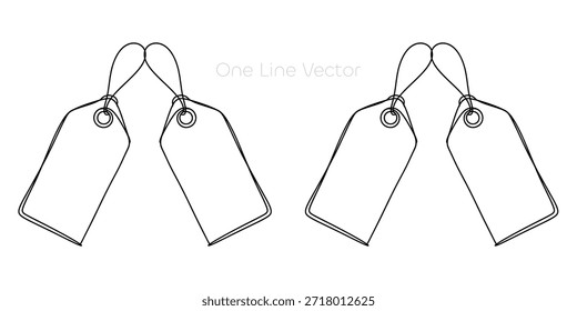 Una ilustración de arte lineal continua limpia y simple con cuatro etiquetas de Precio colgantes en blanco perfectas para ventas minoristas, marcas y promociones de marketing comercial. Ilustración vectorial
