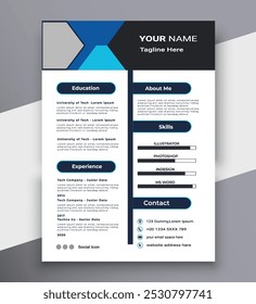 Clean and simple creative blue and white background curriculum vitae template design with photo space