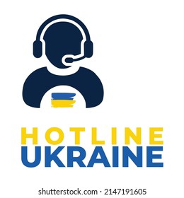Clean and simple design hotline for Ukraine call center information support symbol with flag icon with blue and yellow color palette