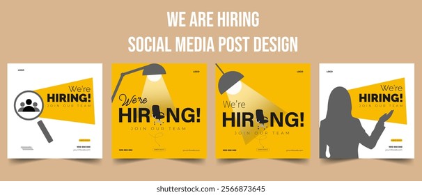 Clean and simple employee hiring social media post banner template,We are hiring minimalistic flyer template with big letters