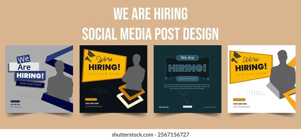 Clean and simple employee hiring social media post banner template ,We are hiring minimalistic flyer template with big letter.