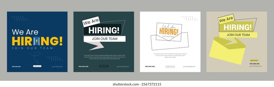 Clean and simple employee hiring social media post banner template, We are hiring minimalistic flyer template with big letters