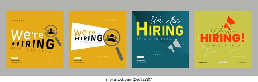 Clean and simple employee hiring social media post banner template,We are hiring minimalistic flyer template with big letters