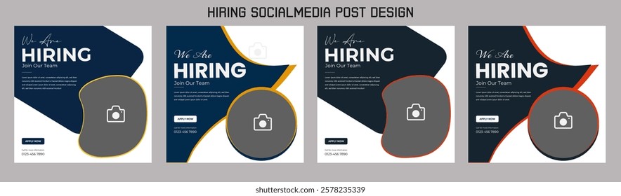 Clean and simple employee hiring social media post banner template. We want a minimalistic flyer template with large text. We're hiring. We're pursuing creative concepts. Hiring for creative work.